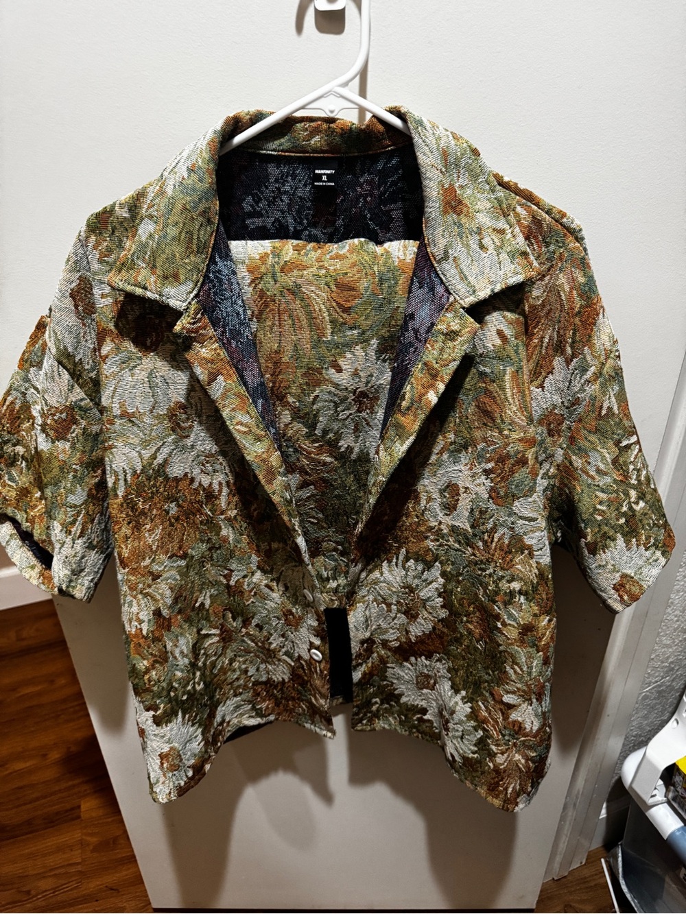 Men's Short-Sleeve Textured Floral Button-Front Shirt - Green Multi